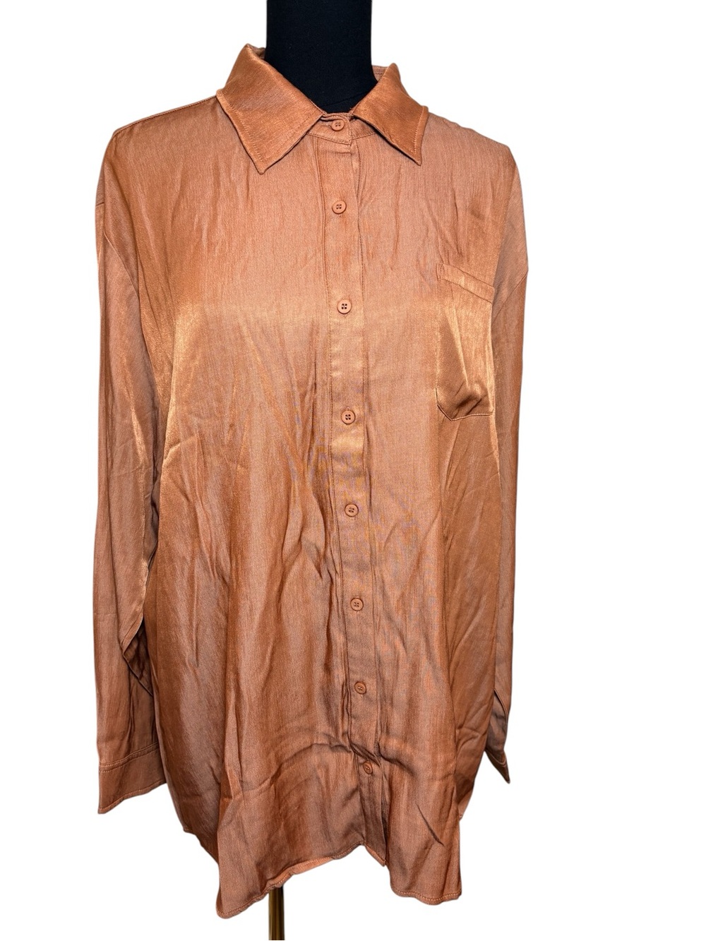 Merigold‎ Kiss Womens 3X Button Up Shirt Rust Brown Long Sleeve Collared Top
